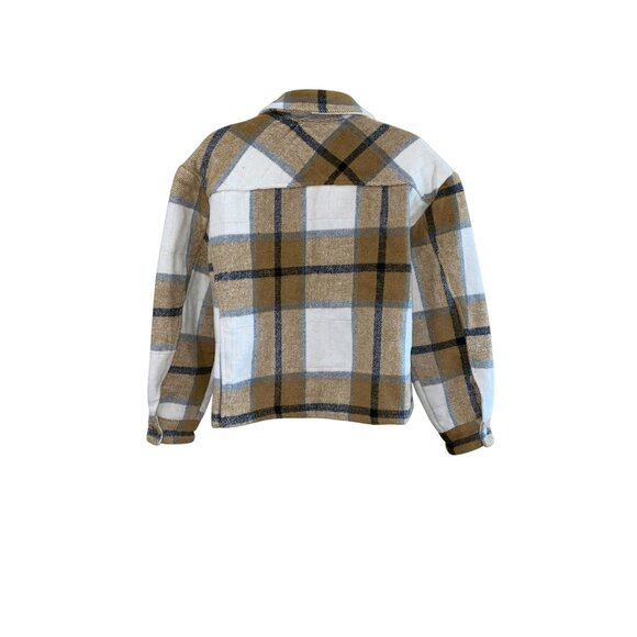 Blue B Plaid Oversized Shirt Jacket Womens S Beige & White Polyester/Cotton Blen - Picture 3 of 8